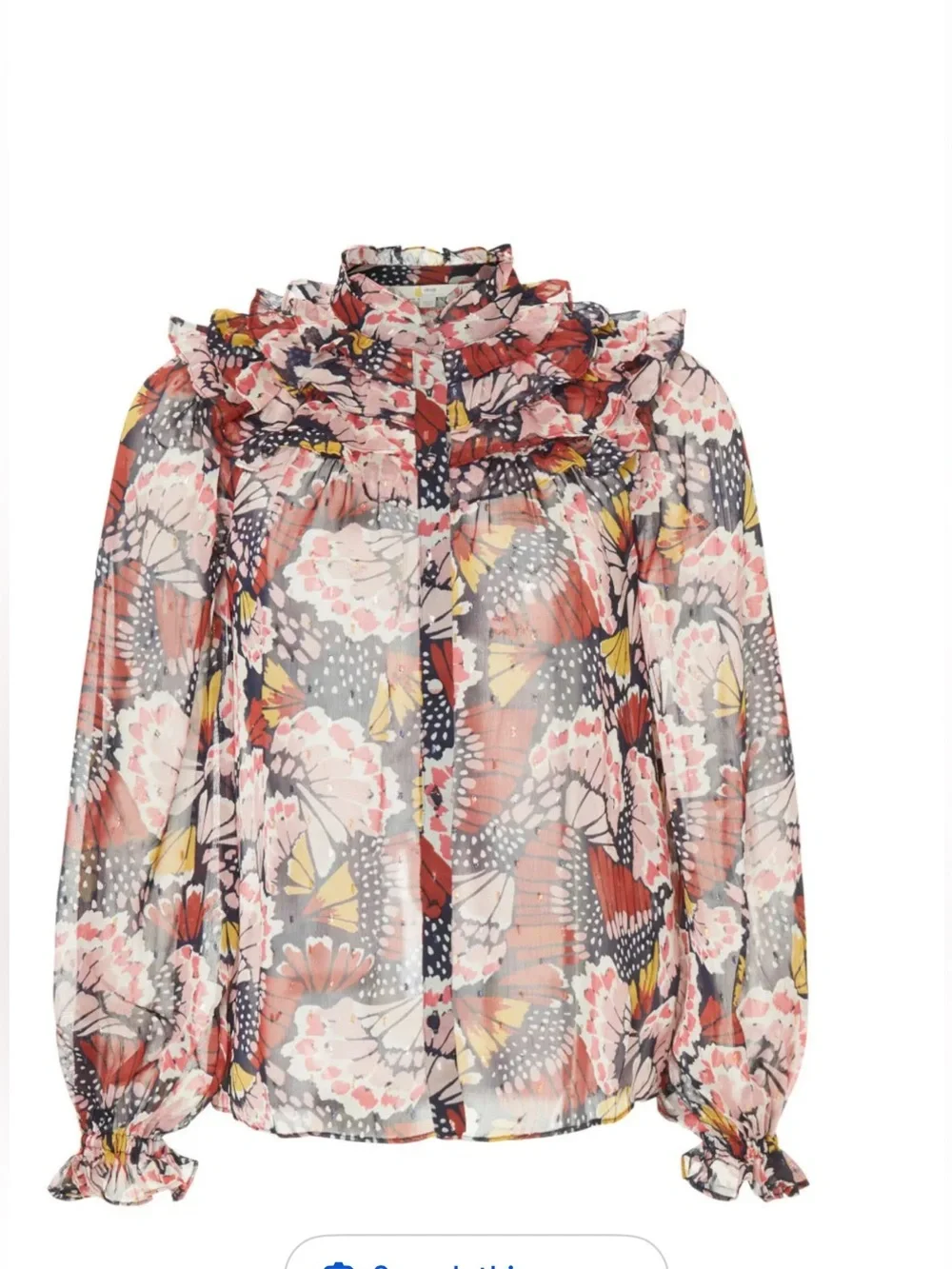 Boden Multi Floral Ruffle-Neck Blouse